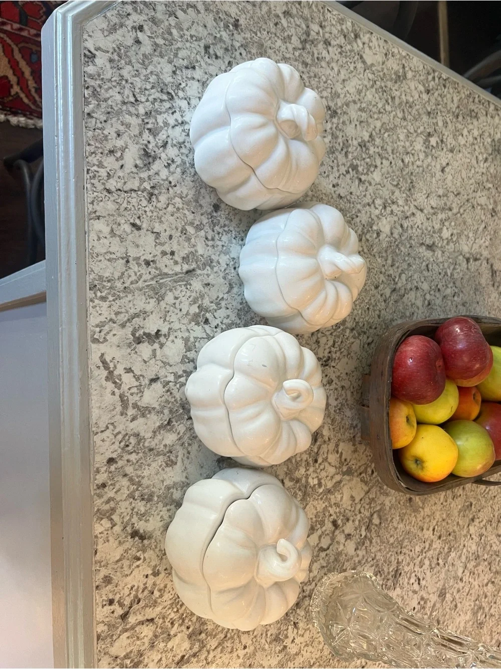 Pottery Barn White Ceramic Pumpkin Covered Bowls - Set of 4